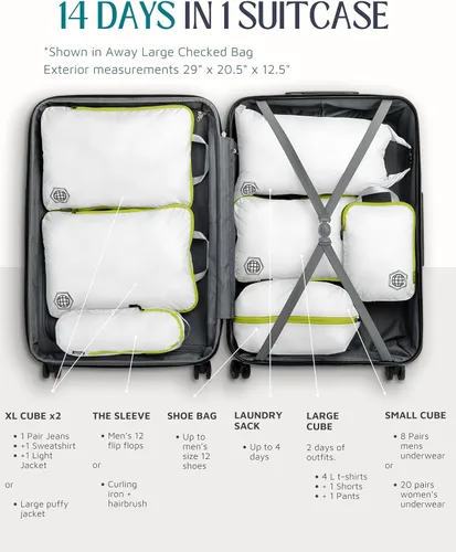 Miniatura 3 de Cubos de embalaje grandes para viajes, cubos de compresión extra grandes para equipaje, Blanco verde, Cubo de embalaje de compresión