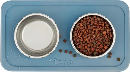 Miniatura 5 de Ono Good Bowl - Comedero doble para alimentos y agua, tapete de silicona antideslizante para mascotas pequeñas a medianas y cuencos de acero azul
