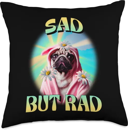 Miniatura 4 de Sad But Rad TShirt Funny Pug Throw Pillow