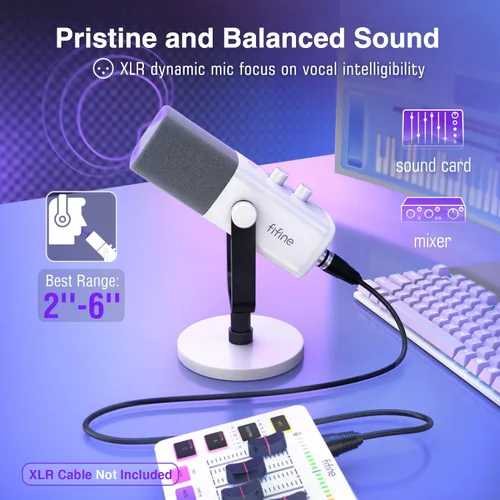 Miniatura 2 de FIFINE XLR/USB Micrófono para juegos de Gaming para transmisiones y podcasting, micrófono RGB para PC, con perilla de ganancia, botón de silencio