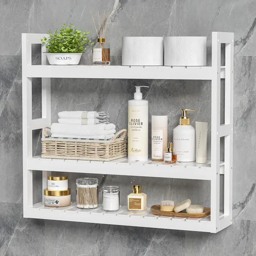 Miniatura 10 de Estante Domax de bambú para baño, 3 niveles de montaje en pared, multifuncional, capa ajustable, de pie, para colocar por encima del inodoro, Marrón