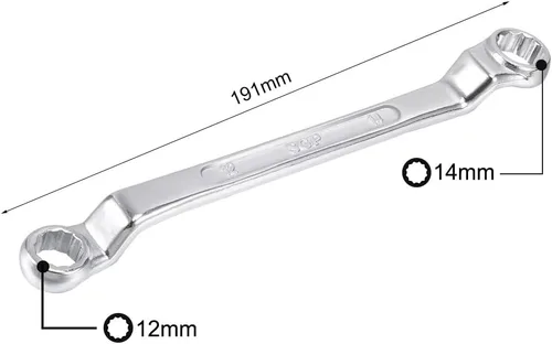 Miniatura 2 de uxcell Llave métrica de extremo de caja doble de 0.472 in x 0.551 in con desplazamiento de 12 puntos, cromada, acero Cr-V