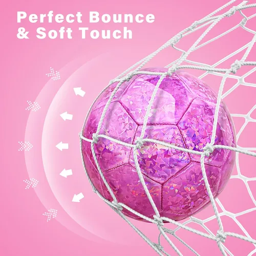 Miniatura 5 de Balón de fútbol de tamaño 2 rosa brillante, pelotas de fútbol para niños pequeños y niños pequeños al aire libre, pelota pequeña brillante