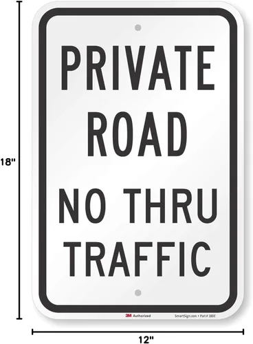 Miniatura 4 de SmartSign - T1-1019-HI_12x18 3M Señal reflectante de alta intensidad de grado de alta intensidad, leyenda "Private Road No Thru Traffic", 18