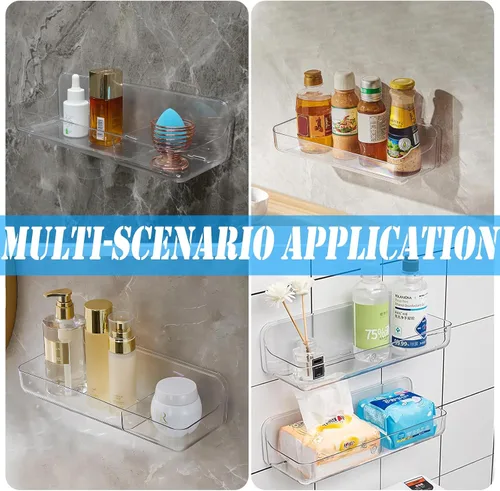 Miniatura 4 de Cerpourt Paquete de 2 soportes de almacenamiento de juguetes de baño para bañera, estantes adhesivos de acrílico, cinta adhesiva para espejo