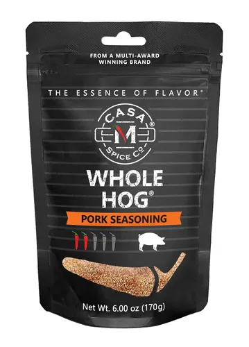 Casa M Spice Co Condimento integral de cerdo • Muy bajo en sodio • Bajo en sal • Sin MSG • Sin gluten • Especias para barbacoa: 1 taza de frote seco