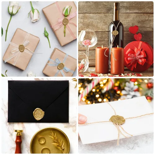 Miniatura 4 de 500 piezas de cuentas de cera octogonales para sellos de cera de bronce con 4 velas de té y 1 cuchara para derretir cera para manualidades, cartas