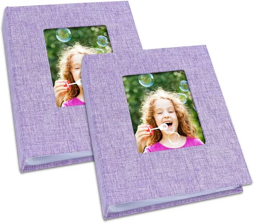 Miniatura 28 de Vienrose Álbum de fotos pequeño de 4 x 6 pulgadas, paquete de 2 mini libros de fotos con cubierta de lino, 26 páginas con capacidad para 52 Azul