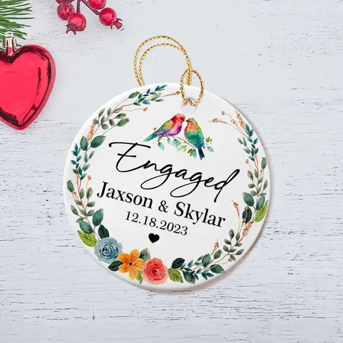 Miniatura 3 de Adorno de cerámica personalizado para parejas comprometidas, pájaros de Navidad 2025, adorno de cerámica de pájaros de compromiso, regalos
