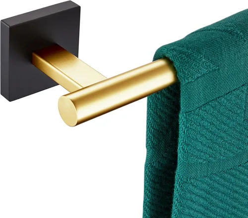 Barra de toalla de baño KOKOSIRI para gabinete de cocina, soporte para toallas de baño para montar en la pared de 24 pulgadas, negra con oro, acero