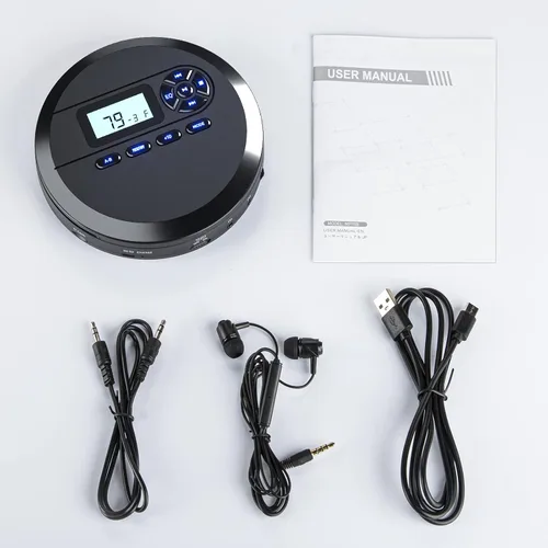 Miniatura 8 de DESOBRY Reproductor de CD portátil con altavoces y transmisor FM, reproductor de CD compacto recargable para coche batería integrada de 2000 mAh