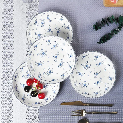 Miniatura 4 de fanquare Juego de 4 cuencos de ensalada de porcelana de 8 pulgadas, platos florales redondos para sopa, pasta, postre, fruta