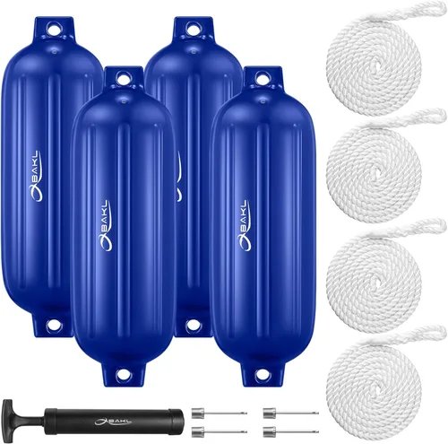 Defensas para Barco Paquete de 4 de 8.5 x 27 Pulgadas Acanaladas con Ojos Gemelos Defensas Parachoques para Barco para Atraque, Viene con Cuerdas y