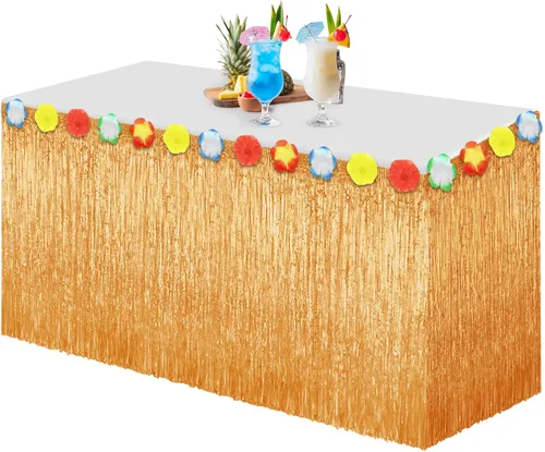 Miniatura 10 de Morcheiong Paquete de 1 falda de mesa de hierba Luau, 9 pies x 29.5 pulgadas, falda de mesa hawaiana para Tiki, selva, suministros de decoración