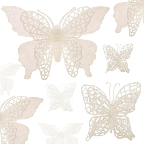 16 decoraciones de árbol de Navidad con purpurina, 2 estilos de adornos de mariposa hueca con clips, decoraciones de mariposa artificial para árbol