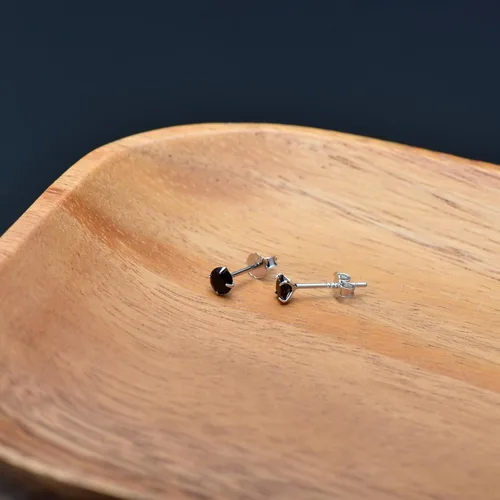 Miniatura 6 de Pendientes de plata de ley con circonita cúbica negra para mujer y hombre