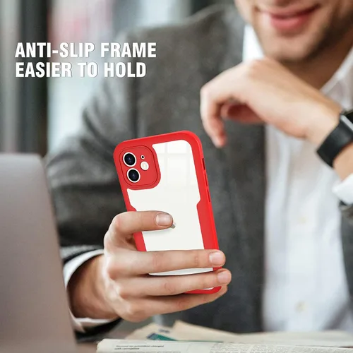 Miniatura 7 de Funda compatible con iPhone 11, diseño transparente de cuerpo completo con protector de pantalla integrado, a prueba de golpes, antiarañazos, Rojo