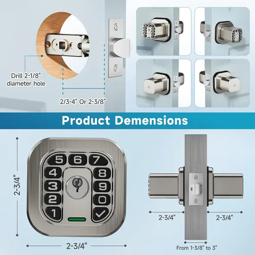 Miniatura 5 de Richelock Pomo de puerta de huellas dactilares, cerradura biométrica inteligente con teclado, perilla de puerta de código de entrada sin llave