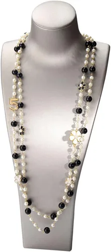 Miniatura 2 de Collar largo de perlas de flores número 5, collar de camelia en capas, adecuado para bodas de fiesta de mujer., aleación, Perla