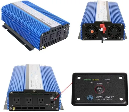 AIMS Power Inversor de corriente sinusoidal puro pico de 1500 vatios/3000 vatios, 12 voltios CC a 120 voltios CA ETL listado con control remoto