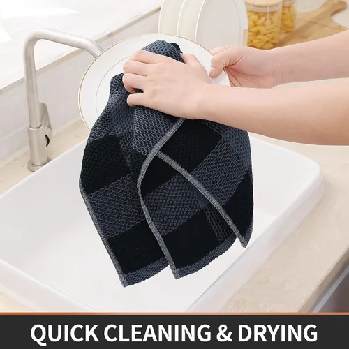 Miniatura 3 de Homaxy Toallas de cocina a cuadros de 100 % algodón, 13 x 28 pulgadas, súper suaves y absorbentes, para secar platos, paquete de 4, negro y gris