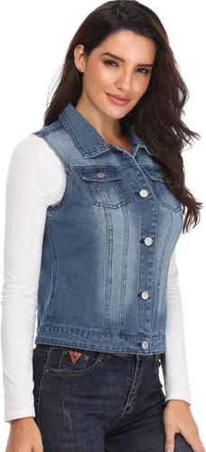 Miniatura 3 de MISS MOLY Denim Vest for Women Sleeveless Button up Washed Cropped Jean Jacket