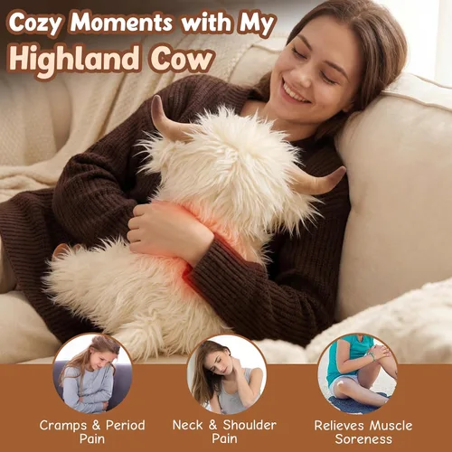 Miniatura 9 de Highland Cow - Animal de peluche para niños, apto para microondas y con peso, juguete de peluche de vaca de las tierras altas con aroma a lavanda