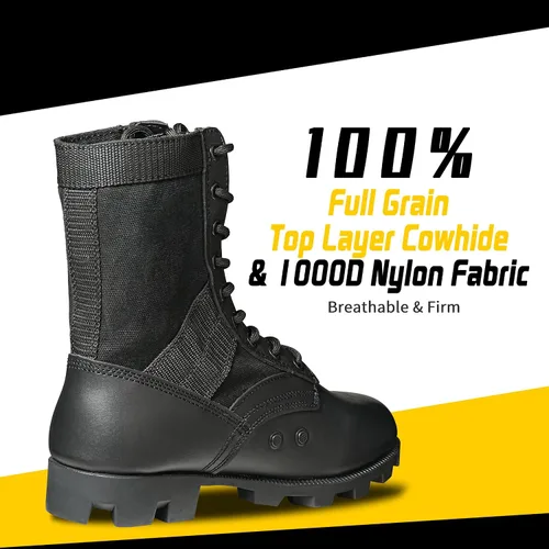 Miniatura 9 de Botas militares de WIDEWAY para hombres, botas de combate de jungla tácticas de cuero resistente al deslizamiento, negras, para hombres, todo