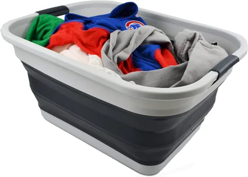 Miniatura 3 de SAMMART Cesta de lavandería de plástico plegable de 36L (9.5 galones) Contenedor de almacenamiento plegable y organizador-Bañera de lavado portátil
