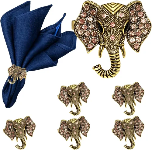 Miniatura 13 de Juego de 12 servilleteros de elefante de metal plateado para playa, boda, baby shower, reunión familiar, cumpleaños y safari africano