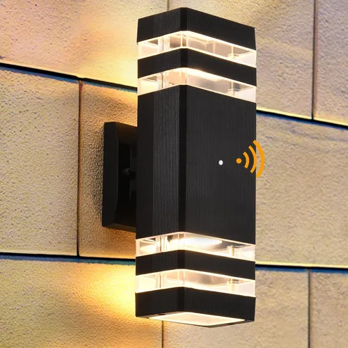 DASTOR Lámpara de pared para exteriores del anochecer al amanecer, luz blanca cálida de 3000 K hacia arriba y hacia abajo, aplique de pared al aire