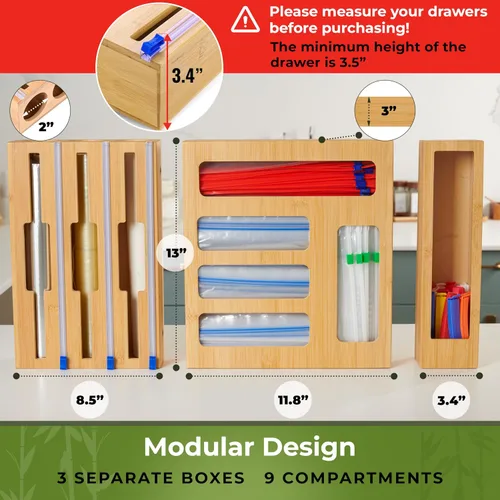 Miniatura 3 de Organizador de cajones de cocina, organizador de bolsas de almacenamiento de sándwiches 9 en 1 y dispensador de papel de aluminio, se adapta a un