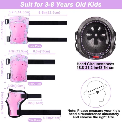 Miniatura 4 de Casco para niños, casco de bicicleta para niños pequeños con pegatinas DIY Unicornio, rodilleras y coderas ajustables, juego de protección para Rosa