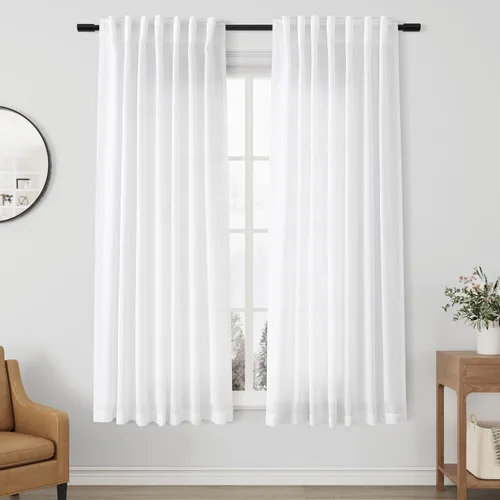 Miniatura 83 de Aersas Aqua Green Linen Curtains 84 Inches Long 2 Panels Set Back Tab Rod Pocket Living Room Curtain Farmhouse Rustic Light Filtering Hook Drapes