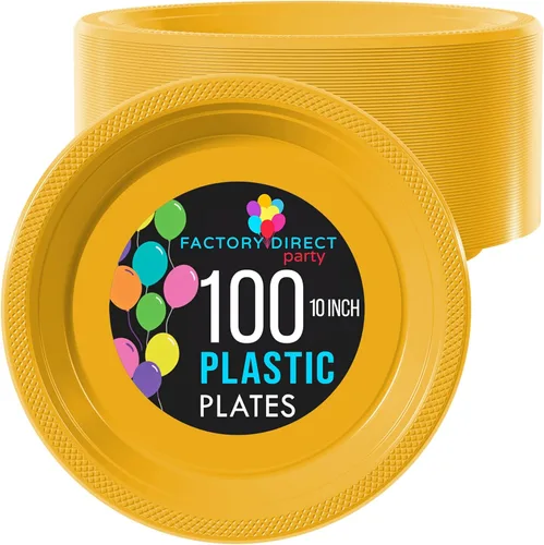 Miniatura 52 de Exquisitos platos de plástico rojo Party Solids para fiesta, platos desechables rojos de 9 pulgadas, juego de vajilla de plástico resistente, 100