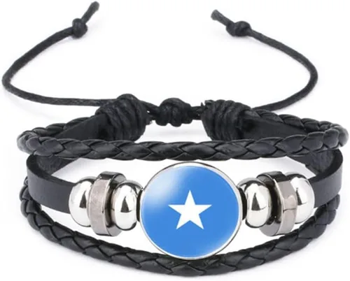 Miniatura 44 de vmcoatdu Mundial Muchas Banderas Nacionales Brazalete Retro de Aleación de Cuero para Pulsera de Cuerda Trenzada de Bandera Nacional