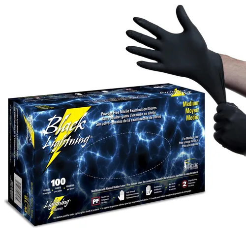 Miniatura 14 de Guantes de examen Atlantic Safety Products Black Lightning, desechables, guantes de nitrilo sin polvo, negros, pequeños, 100