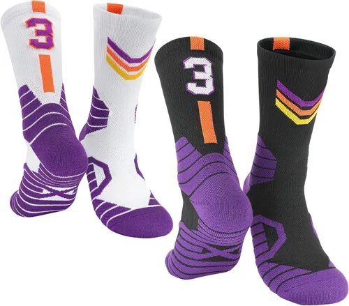 Miniatura 23 de 2 pares de calcetines de baloncesto para hombres y niños, equipo de baloncesto con número de la suerte, calcetines de estrella para niños y adultos