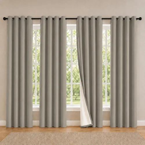 Miniatura 24 de 2 paneles de cortinas 100% opacas, cortinas ligeras con aislamiento térmico con ojales para dormitorio, sala de estar, tratamiento de ventana