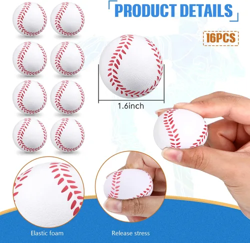 Miniatura 3 de Juego de 32 piezas de recuerdos de fiesta de béisbol, 16 pulseras de béisbol ajustables, 16 mini pelotas deportivas para estrés, suministros de Negro