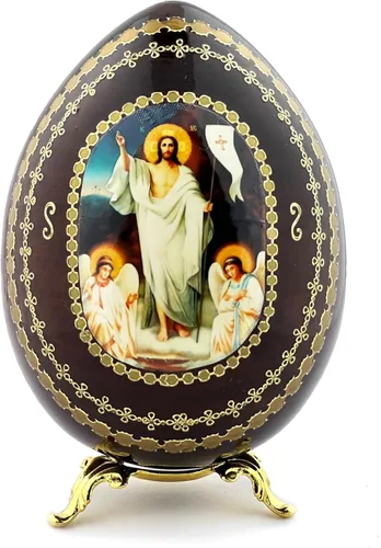 Needzo Huevo icono de madera de la Resurrección de Jesucristo, decoración de Pascua para el hogar o la iglesia, figura decorativa inspiradora, 5