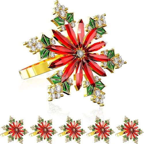 Miniatura 22 de ZeeDix Juego de 6 servilleteros de corona de Navidad, servilleteros de Navidad para servilletas de tela, servilleteros de Navidad para Acción