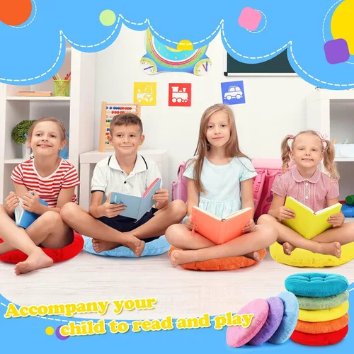 Miniatura 6 de Fumete - 8 piezas de cojines de piso redondos de 16 pulgadas para niños y bebés, asientos flexibles para muebles de aula, almohada de piso