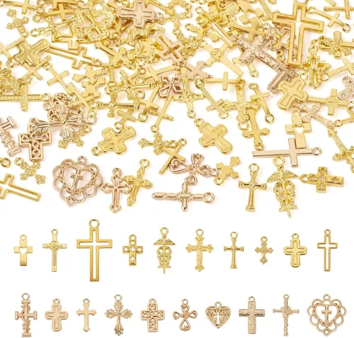 Miniatura 9 de Cheriswelry Colgantes de cruz de aleación de metal, estilo tibetano, Crucifijo vintage, colgantes de cruz para manualidades, collares, aretes