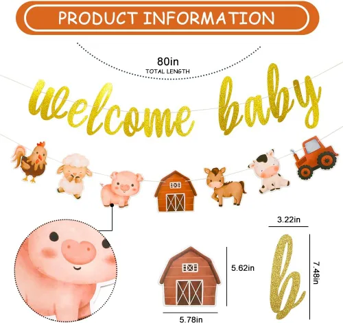 Miniatura 2 de Cartel de baby shower de animales de granja, decoración de fiesta temática. Decoraciones de fiesta de granero, decoraciones de animales de granja