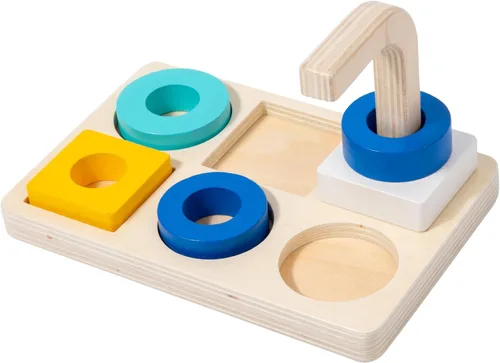 Miniatura 3 de Adena Montessori Anillo de apilamiento y clasificación de madera, anillos de madera en clavija, coloridas 5 formas en clavija curvada, variación