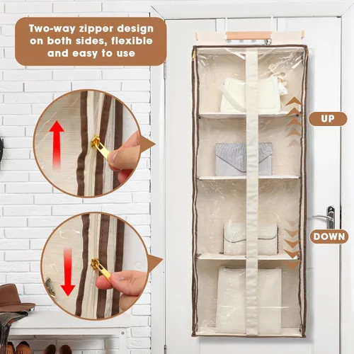 Miniatura 5 de Silkfly Paquete de 2 organizadores colgantes para colgar bolsos para armario, colgador de almacenamiento transparente con soporte de cremallera