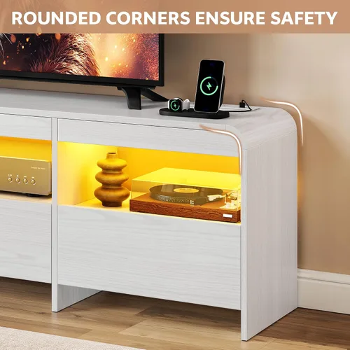 Miniatura 5 de Soporte de TV LED para televisores de 65, 70 pulgadas, centro de entretenimiento con cajones y almacenamiento abierto, consola de TV de madera