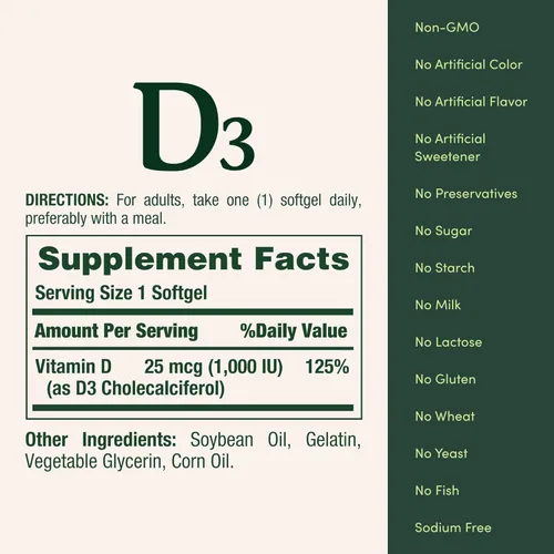 Miniatura 3 de Nature's Bounty Vitamina D3 1000 100 mg Geles blandos, 120
