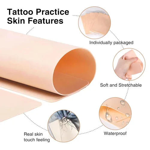 Miniatura 4 de Kit de 40 piezas de papel de piel de tatuaje, pieles falsas de 0.051 pulgadas y papel de transferencia para practicar, incluye 10 piezas de pieles